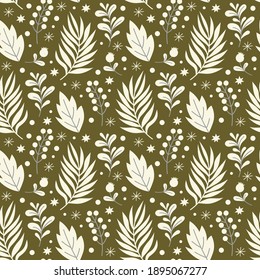 Vector seamless pattern of flowers, branches for wrapping paper design.