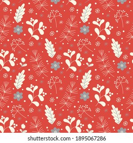 Vector seamless pattern of flowers, branches for wrapping paper design.