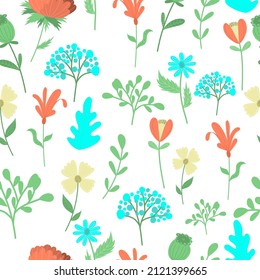 Vector seamless pattern with flowers. Bright floral pattern.