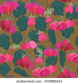 vector seamless pattern with flowers in a brown background.