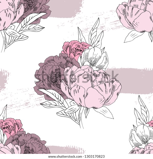 Vector Seamless Pattern Flowers Brush Strokes Stock Vector (Royalty