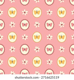Patrón de Vector sin fisuras con flores y mariposas. Textura para el hogar y los textiles de los niños, decoración