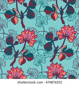 vector seamless pattern with  flowers clover, colorful
