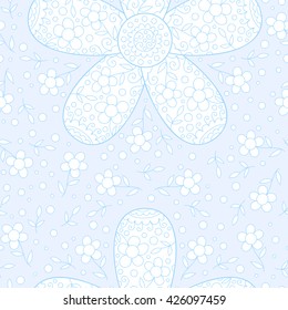 Vector seamless pattern with flowers . Cute doodle blue flower background.