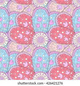Vector seamless pattern with flowers . Cute doodle flower background.