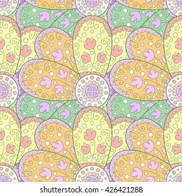 Vector seamless pattern with flowers . Cute doodle flower background.