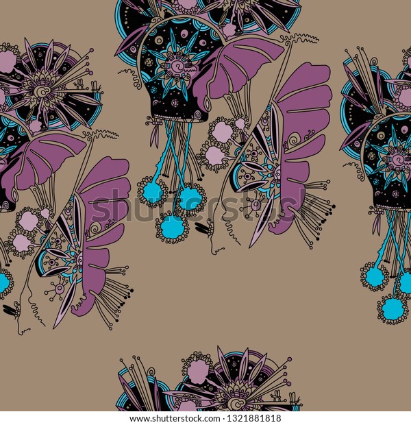 Vector Seamless Pattern Flowers Decorative Floral Stock Vector