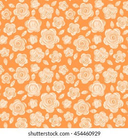 Vector seamless pattern with flowers of doodles. Orange decorative background in hand draw childish style. Abstract summery simple floral illustration. Ornamental texture for print, web