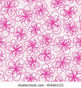 Vector seamless pattern with flowers of doodles. Floral background in hand drawn childish style. Ornamental decorative color illustration for print, web
