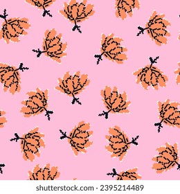 Vector seamless pattern with flowers. Floral background, design. Pixel art
