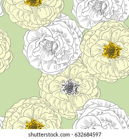 Vector seamless pattern with flowers. Floral background