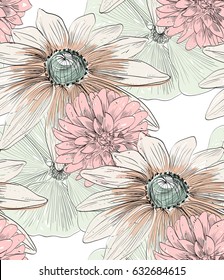 Vector seamless pattern with flowers. Floral background