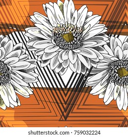 Vector seamless pattern with flowers and geometric figures 6