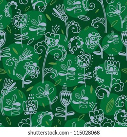Vector seamless pattern with flowers in green color