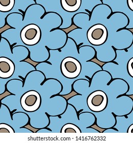 Vector seamless pattern with flowers. Hand drawn illustration of plants. 3