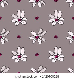 Vector seamless pattern with flowers. Hand drawn illustration of ornamental plants. 5