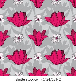 Vector seamless pattern with flowers. Hand drawn illustration of tulips. 8