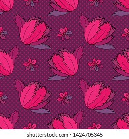 Vector seamless pattern with flowers. Hand drawn illustration of tulips. 4