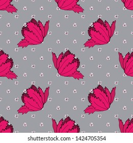 Vector seamless pattern with flowers. Hand drawn illustration of tulips. 7