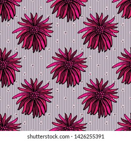 Vector seamless pattern with flowers. Hand drawn illustration of ornamental plants.