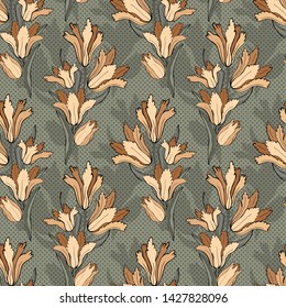 Vector seamless pattern with flowers. Hand drawn illustration of tulips. 12