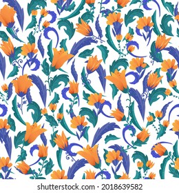vector seamless pattern from flowers and insects. bright ornament orange flowers. decorative background for fabric and decoration of things