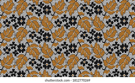 Vector seamless pattern with flowers. Jacquard Mesh Lace Fabric. 