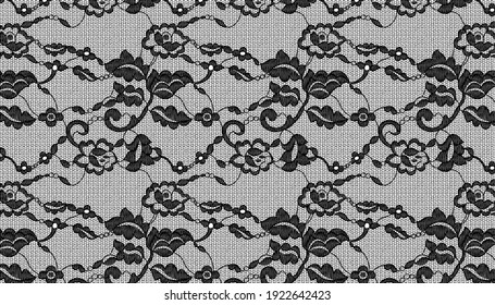 Vector Seamless Pattern With Flowers. Jacquard Mesh Lace Fabric. 