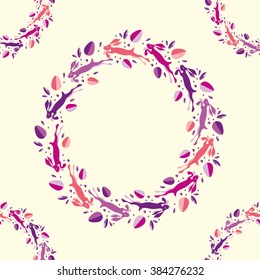 Vector seamless pattern with flowers, leaf, eggs and rabbit. Happy Easter!