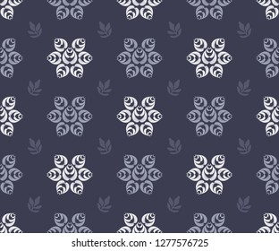 Vector seamless pattern. Flowers, leaves on the grey background.