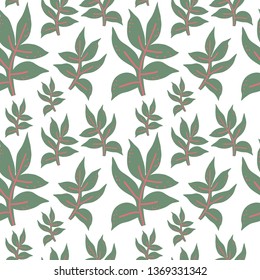 Vector seamless pattern with flowers and leaves in soft colors on white background. Simple flat style.