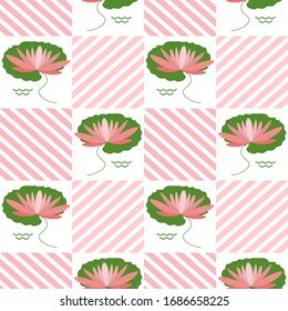 Vector Seamless pattern with flowers and leaves water lilies. Green natural background. Trendy. Design for wrapping, fabric, print