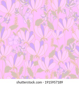 vector seamless pattern flowers and leaves on background