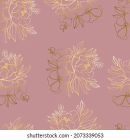 vector seamless pattern flowers with leaves. Botanical illustration for wallpaper, textile, fabric, clothing, paper, postcards