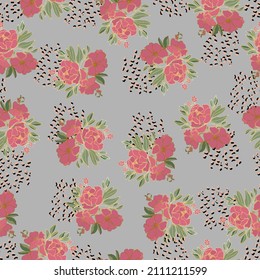 flores vectoriales sin costura con hojas. Ilustración botánica para papel de pared, textiles, tela, ropa, papel, postales