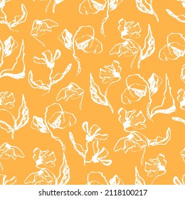 vector seamless pattern flowers with leaves. Botanical illustration 