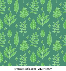 Vector seamless pattern with flowers, leaves and berries. Natural floral hand drawing texture.