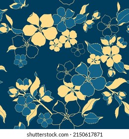 Vector seamless pattern with flowers and leaves. Gentle, spring floral background.