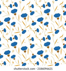 Vector seamless pattern with flowers and leaves in doodle style. Fabric pattern, wallpaper, wrapping.