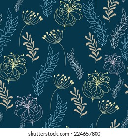 Vector seamless pattern with flowers and leaves