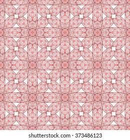 Vector seamless pattern with flowers and  leaves. Pink doodle background.