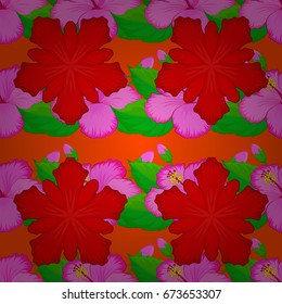 Vector seamless pattern with flowers and leaves on a orange background. Floral background with watercolor effect. Textile print for bed linen, jacket, package design, fabric and fashion concepts.