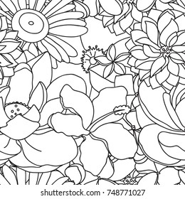 Vector seamless pattern with flowers and  leaves.