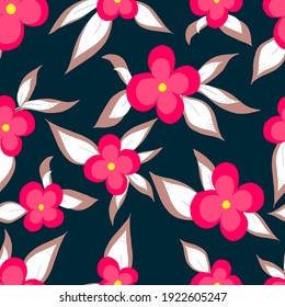 vector seamless pattern flowers with leaves.Botanical illustration for background, wallpaper, textile, fabric, clothing, paper, postcards