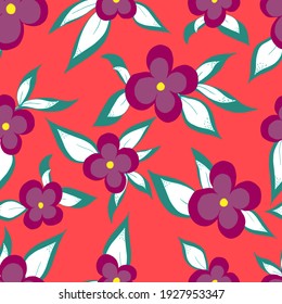vector seamless pattern flowers with leaves.Botanical illustration for wallpaper, textile, fabric, clothing, paper, postcards
