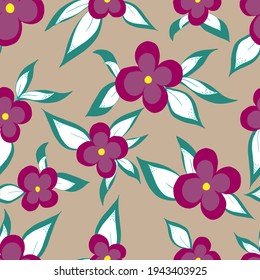 flores vectoriales sin costura con hojas.Ilustración botánica para papel pintado, textil, tela, ropa, papel, postales