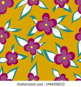vector seamless pattern flowers with leaves.Botanical illustration for wallpaper, textile, fabric, clothing, paper, postcards