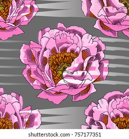 Vector seamless pattern with flowers and lines 13