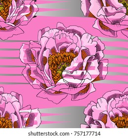 Vector seamless pattern with flowers and lines 17