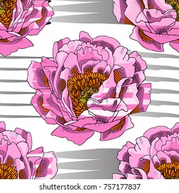 Vector seamless pattern with flowers and lines 16